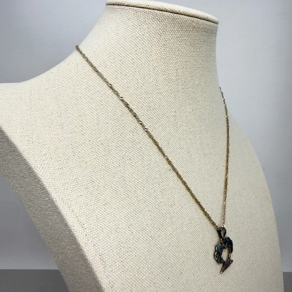 Sterling Silver Opal‎ Palm Tree Heart Necklace Pendant Beach Vacation Island